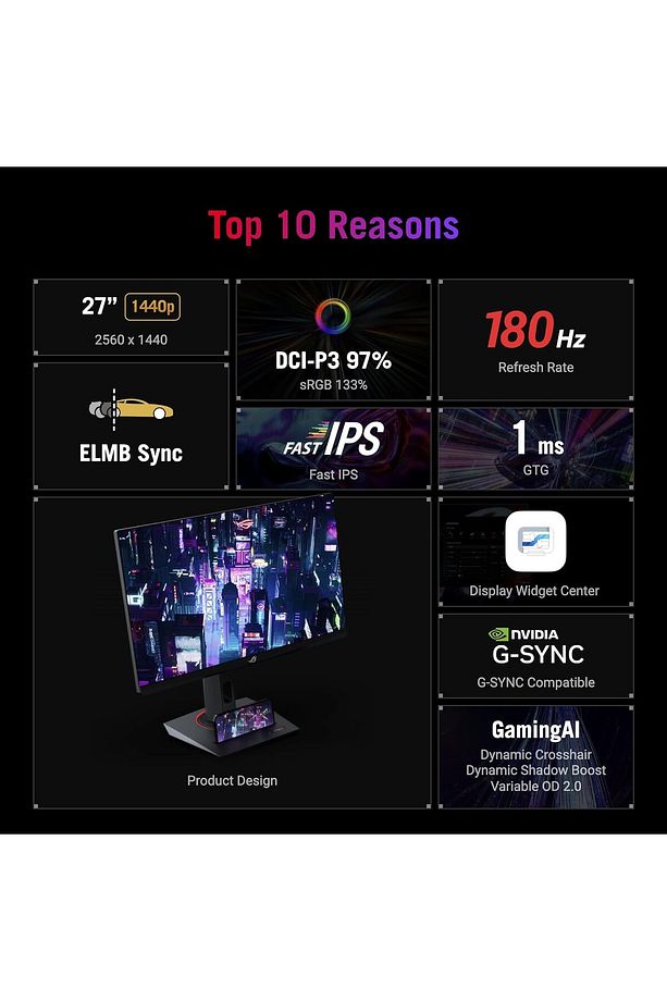 ROG STRIX XG27ACS 27 HDR400 GAMING 2K FAST IPS FREESYNC VE G-SYNC UYUMLU 2560x1440 1MS 180HZ DP HDMI - 3