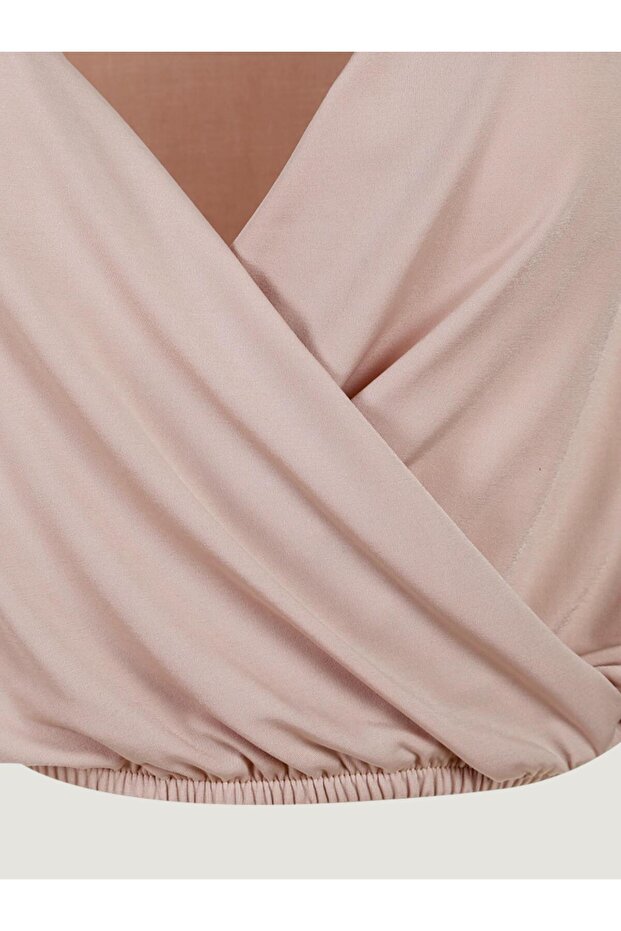 بلوزة مزدوجة الصدر - بيج - 8