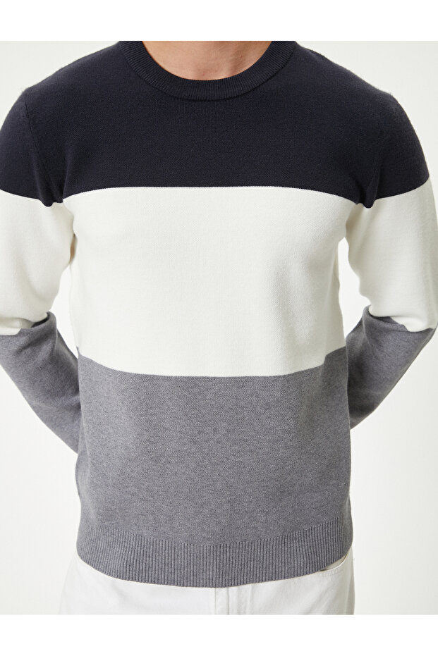 Pullover mit Rundhalsausschnitt, Farbblock-Strickwaren, lange Ärmel - 5