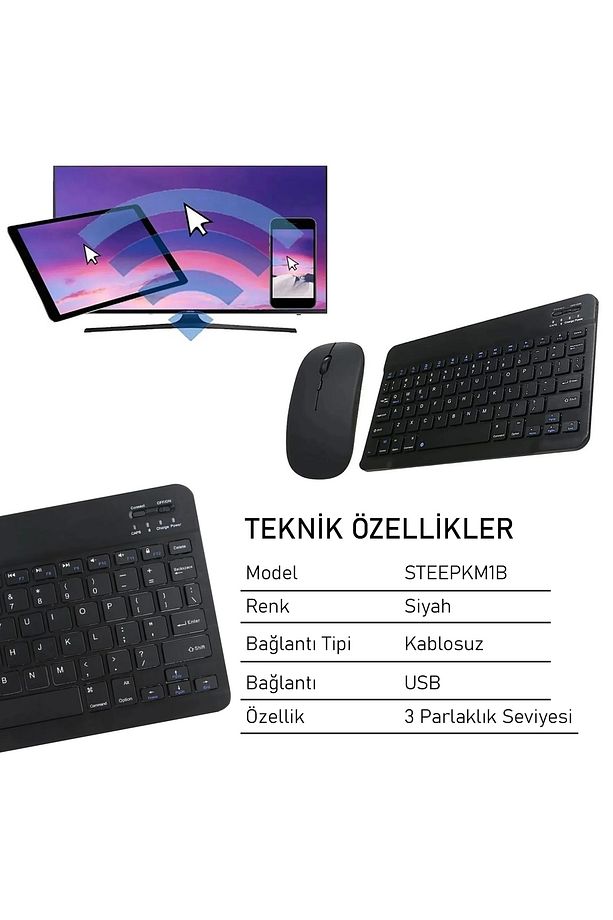 Magic Şarjlı Bluetooth Klavye - Mouse Set (Siyah TR) STEEPKM1B - 3