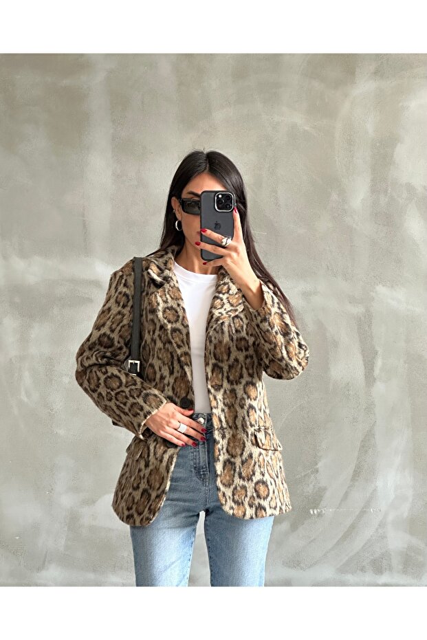 Women's Leopard Pattern Stamp Blazer Jacket