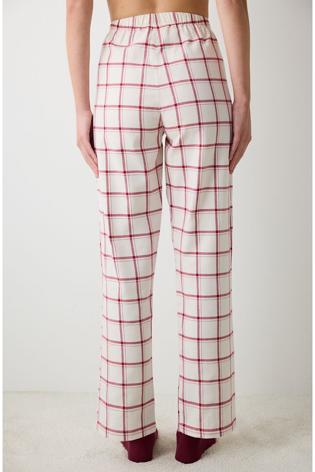 Aria Checked Ekru Pantolon Pijama Altı - 3