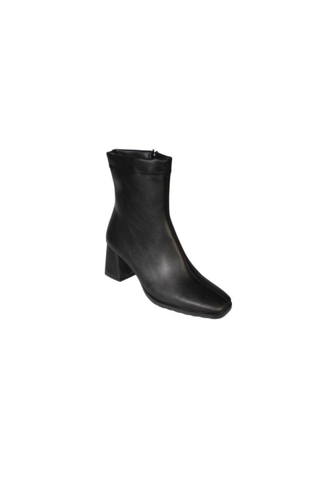 Summer Women's Black Skin 16cm Ankle Length Side Zipper 6cm Chunky Heel Kut Toe Heeled Boots