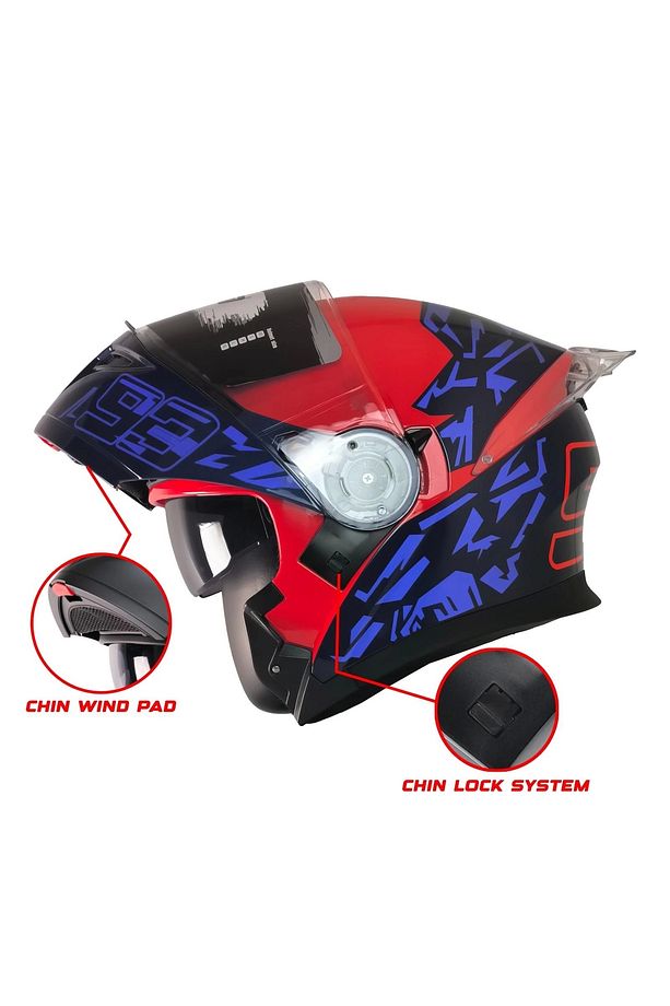 965 93 Mavi-kırmızı Çene Açılır Kask - 2