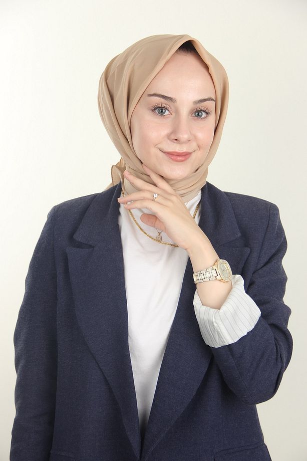 Koyu Bej Emproyal Düz  Pamuklu Viskon Eşarp - 5