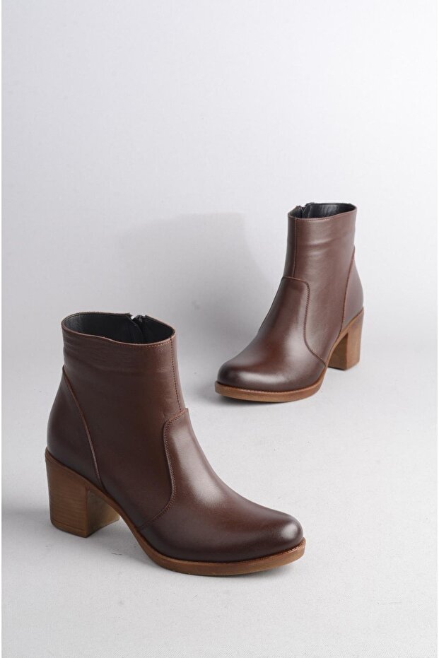 Select 707 Genuine Leather Heeled Women's Boots (Heel Height: 6 cm) Brown