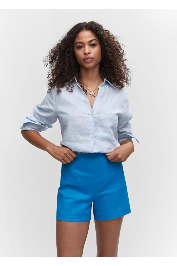 Yüksek belli keten şort - 5