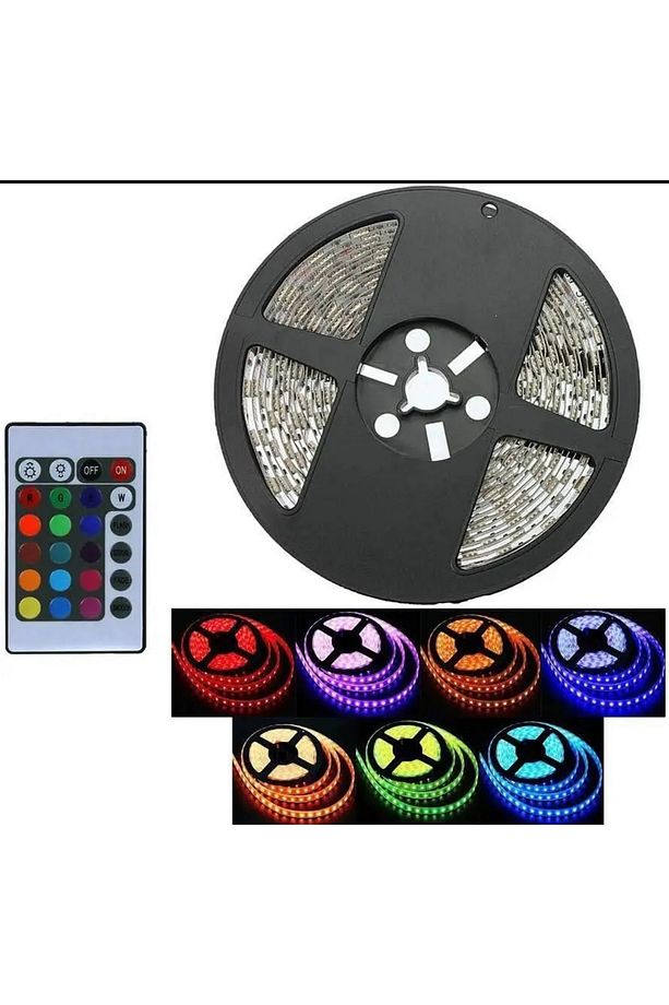 Rgb Şerit Led Set Kumandalı Adaptörlü Renk Renk Çok Renkli Led Yapışkanlı Silikonlu Şerit Led - 7