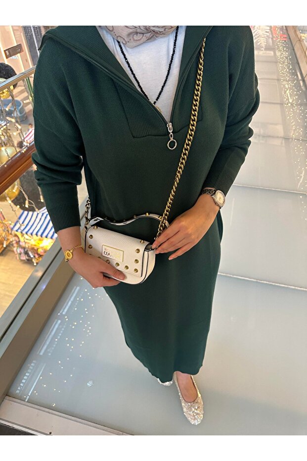 Enzo Premium Yarn Series Zip-Up Long Knit Dress