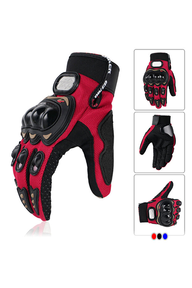 2025 Motorcycle Gloves Red 3 Seasons Protect Touch Anti Slip Elastic Fabric