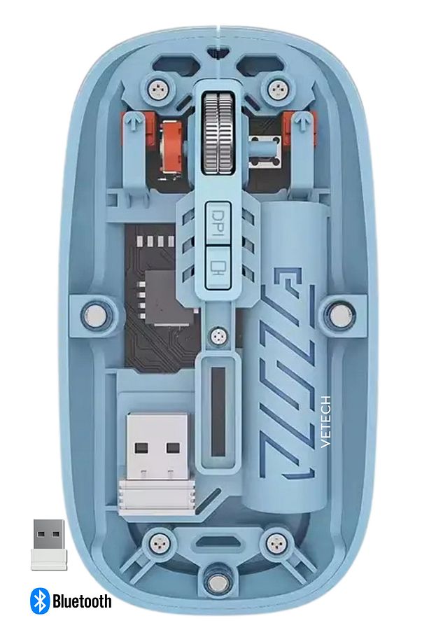 Şarjlı Kablosuz Mouse Şeffaf Tasarım Bluetooth + USB Çift Mod Telefon / Tablet / Laptop / PC - 1