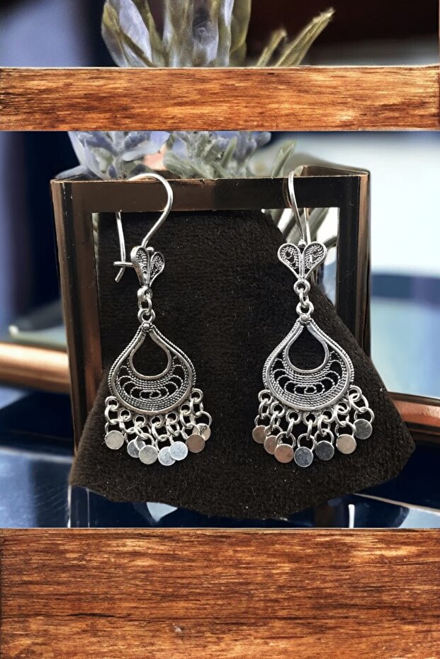 Telkari Pullu Küpe - 925 Ayar Gümüş - 1