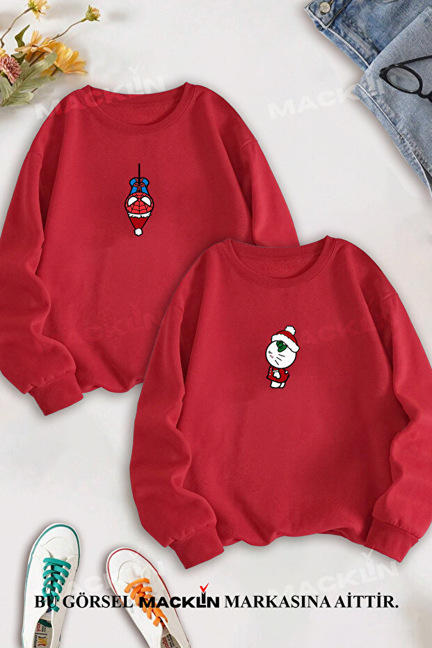 Dear Couple Combination Spiderman Hello Kitty New Year Printed Crew Neck Sweatshirt Set of 2