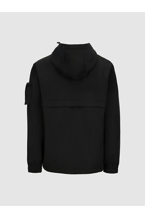 Kapüşonlu Teknık Siyah Ceket - 2
