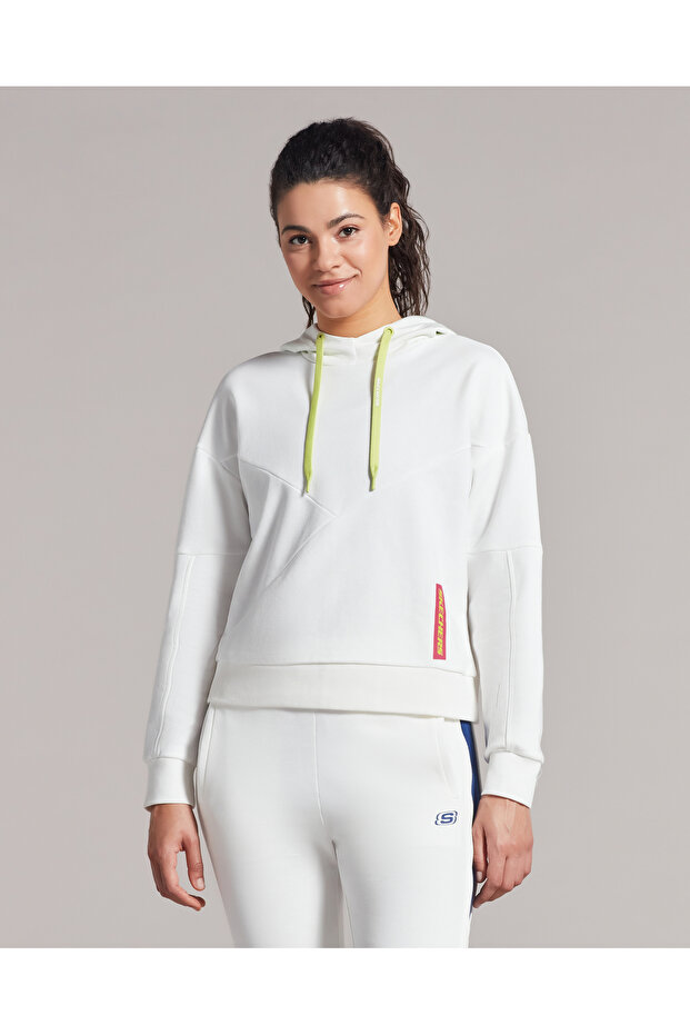Women's White Fleece Block Hoodie Sweatshirt 231008 -100