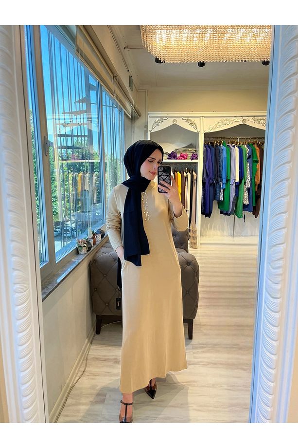 İNVEE 6937 İki İplik Camel Elbise - 2