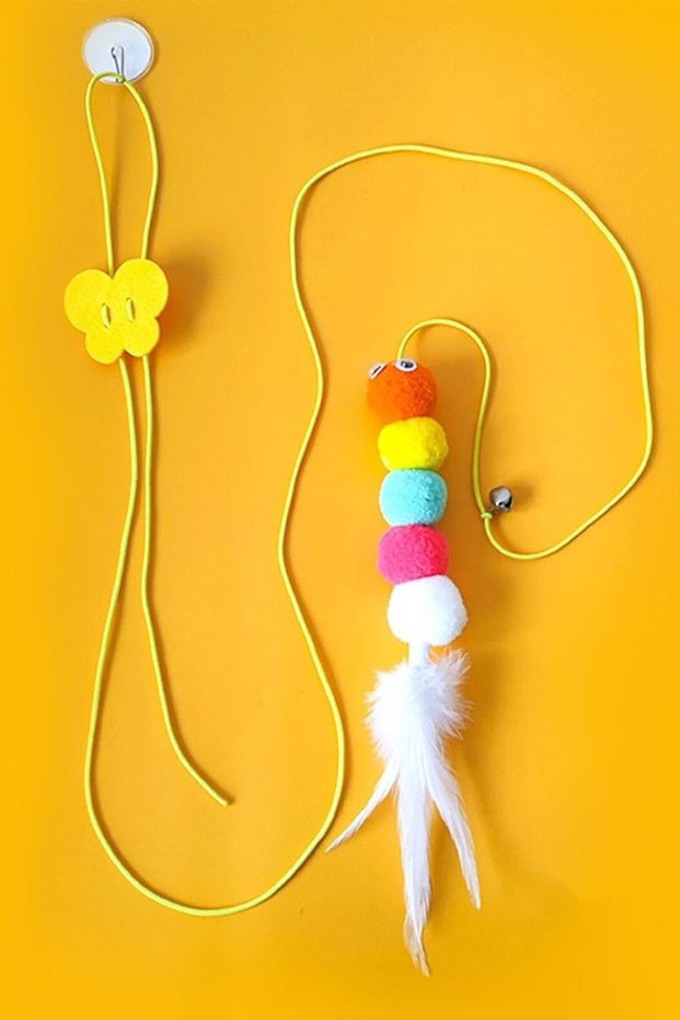 Smart Cat Ball - Plush Play Fishing Rod with Rattles, Pompom Caterpillar Pet Supplies