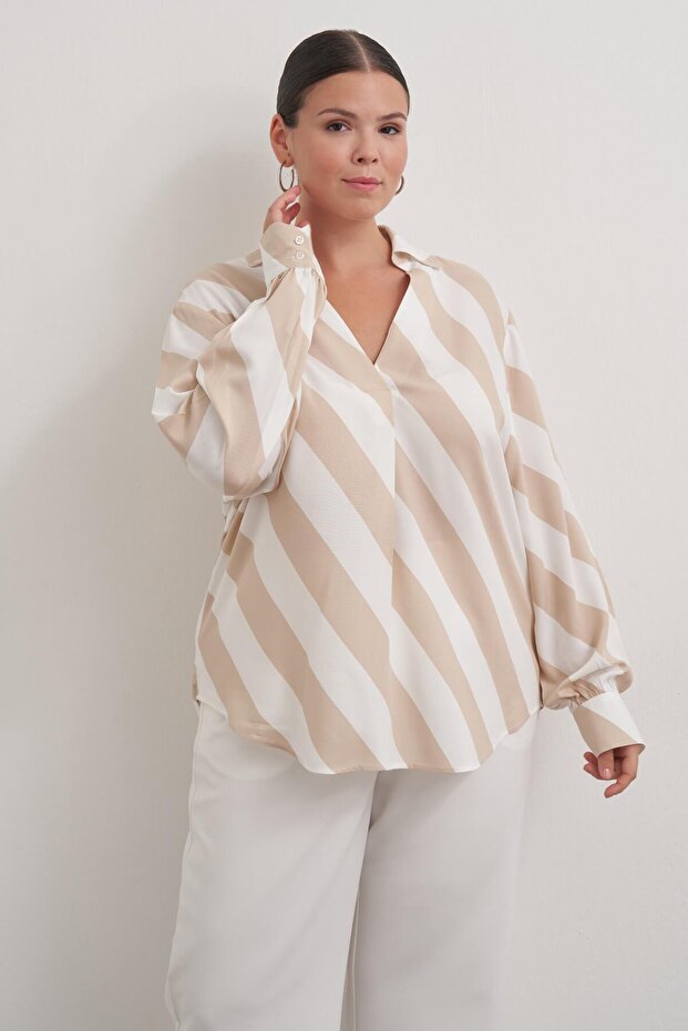 Ριγέ μπλούζα ντραπέ - 2