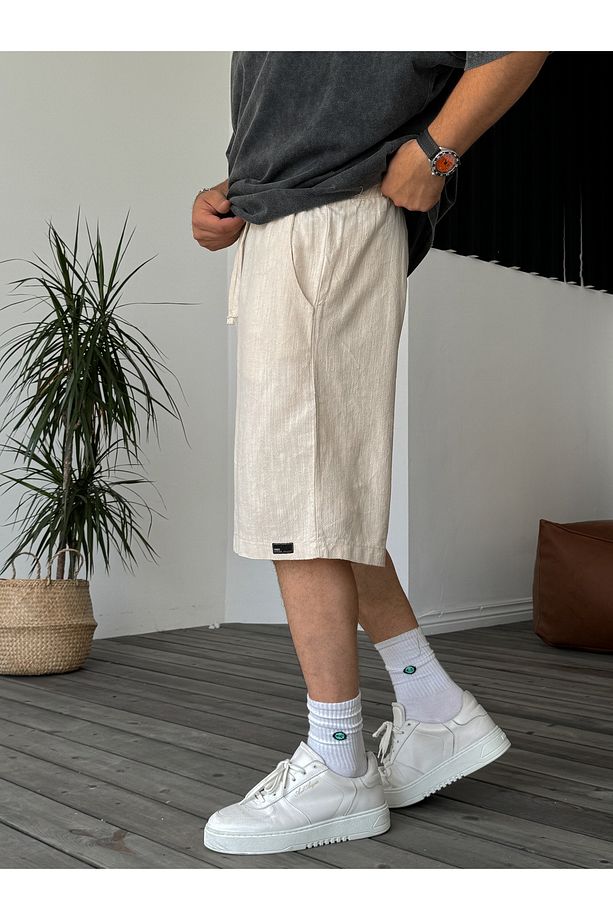 Bej Basic Cotton Şort V-40-510 - 5