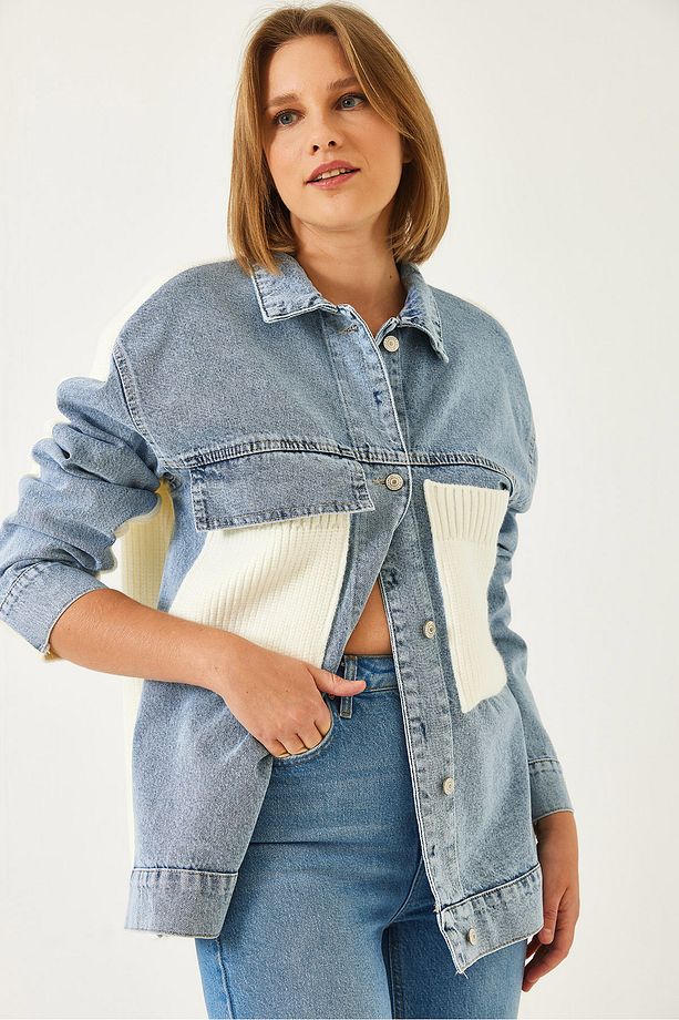 Kadın Triko Detaylı Denim Mont 60261074 - 3