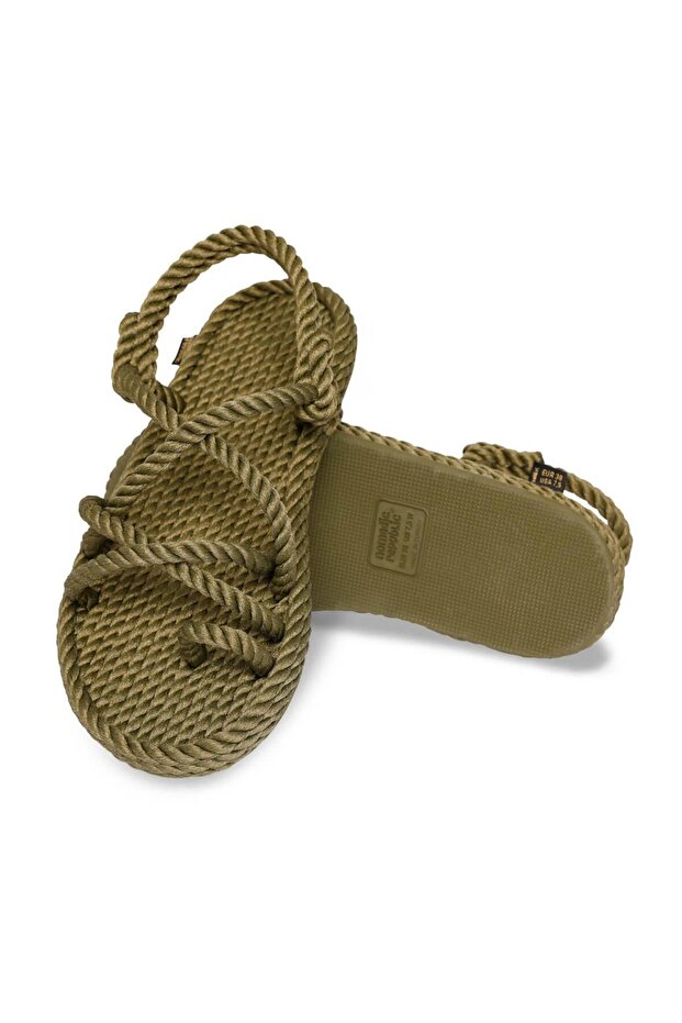 Khaki Women's Rope Sandals - Ibiza Rubber Sole