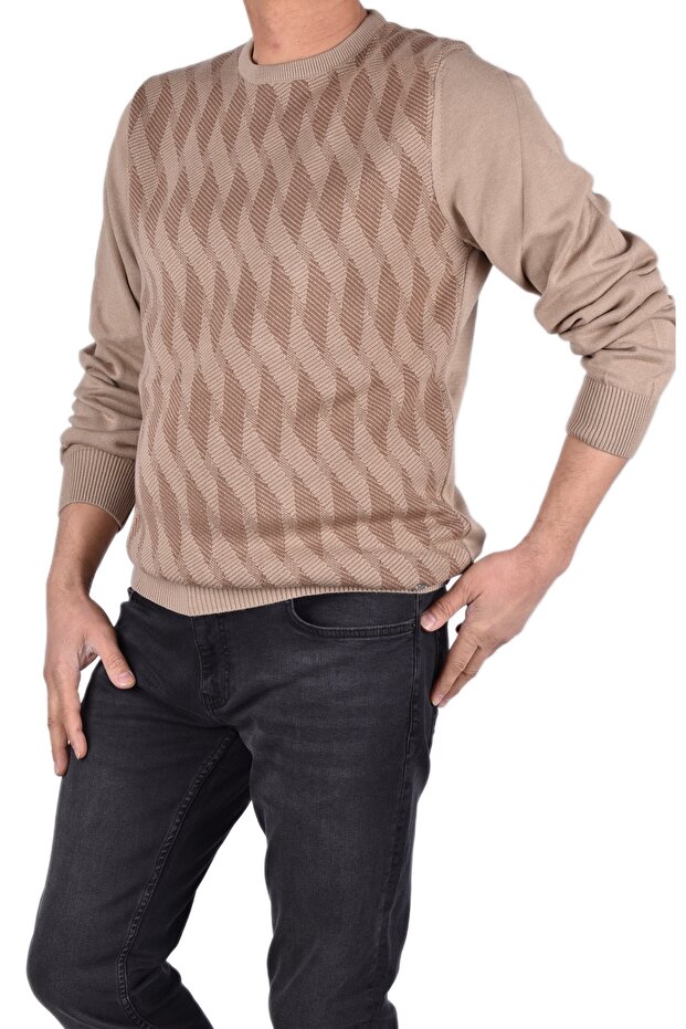 سترة منقوشة برقبة دائرية BRG-21174 - 4