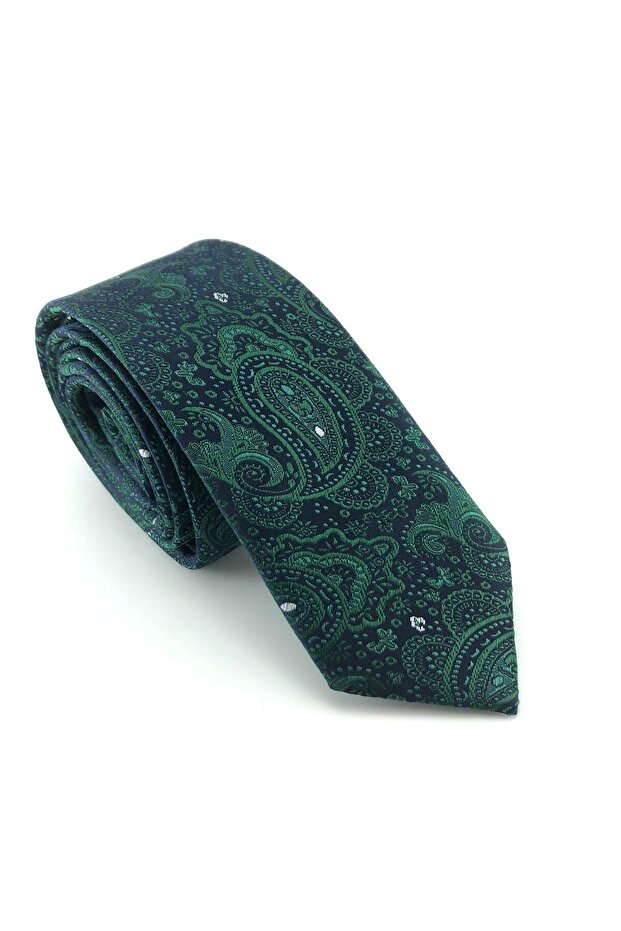 ربطة عنق رفيعة بنمط شال أخضر - 1