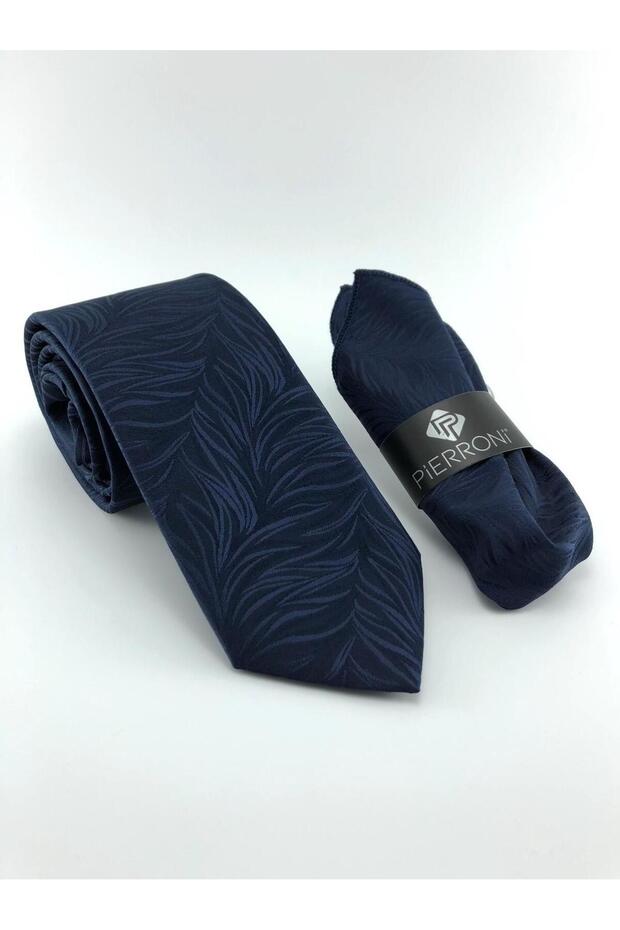 ربطة عنق منقوشة باللون الأزرق الداكن - 1