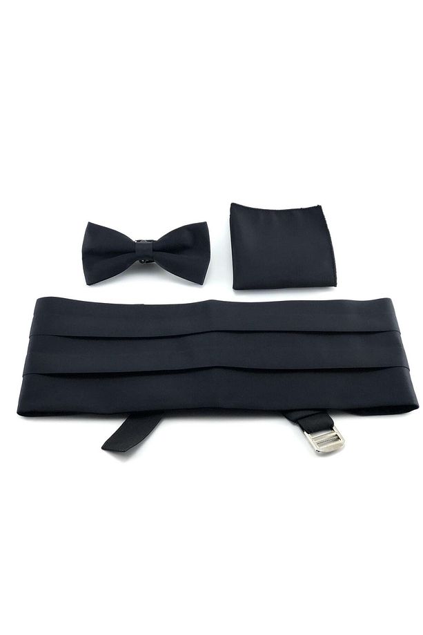 Siyah Kuşak Papyon Mendil Set - 1