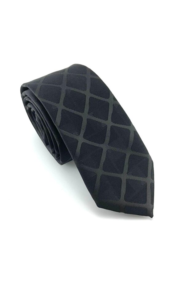 ربطة عنق رفيعة بنمط مربع أسود - 1