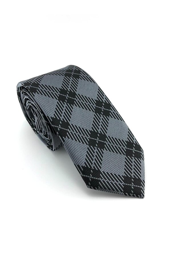 ربطة عنق بنمط منقوش باللون الأسود والرمادي - 2