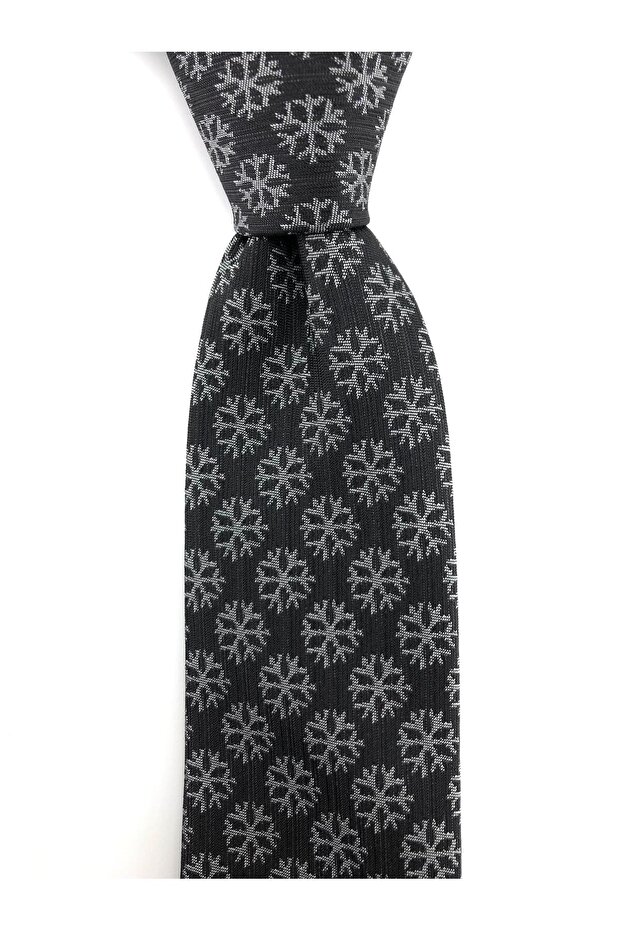 Black Gray Patterned Slim Tie - 2