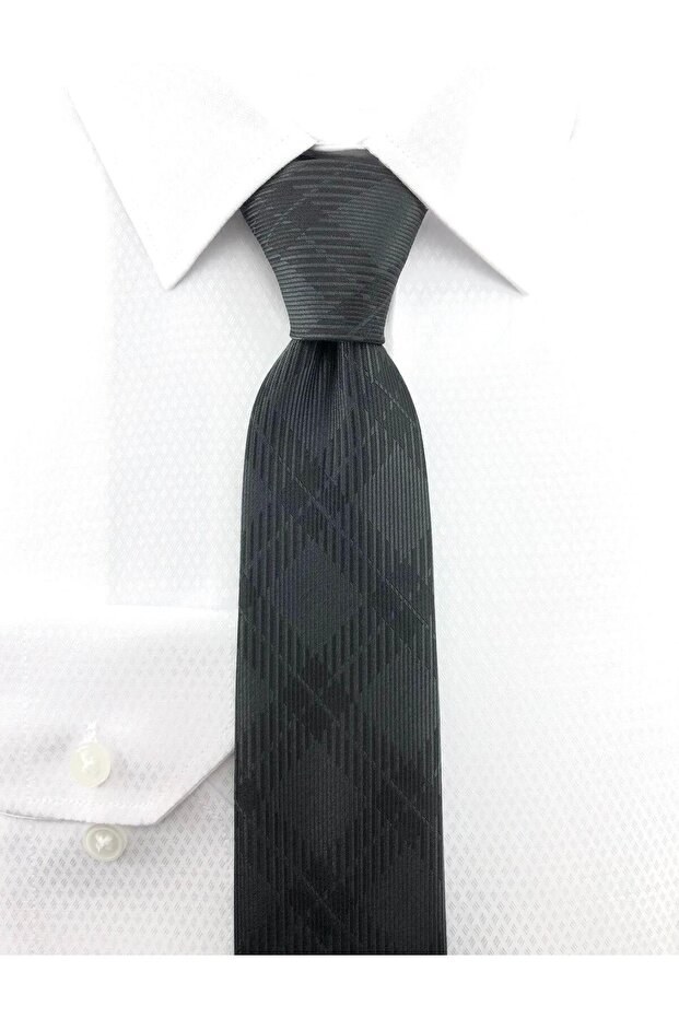 ربطة عنق بنمط منقوش باللون الأسود الفحمي - 1