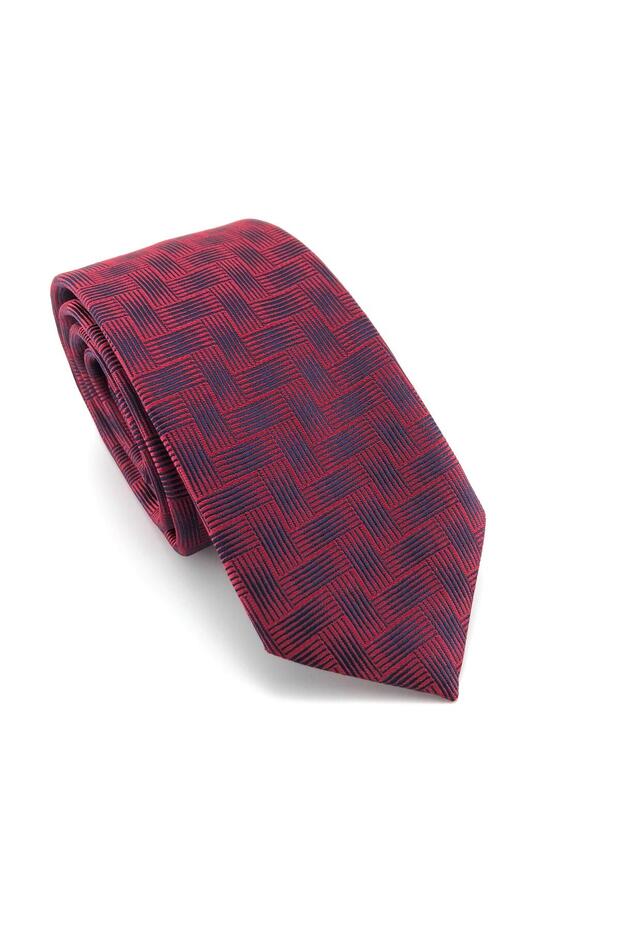 Burgundy Navy Blue Patterned Slim Tie