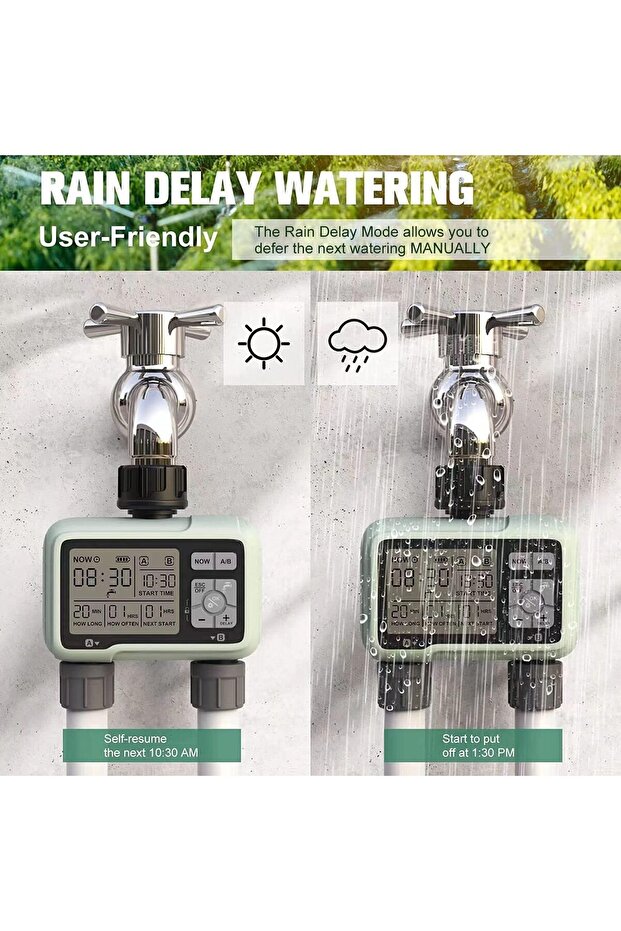 Digital Water Timer Programmable Sprinkler with Rain Delay Large LCD Display - 1 to 2 Point - 5