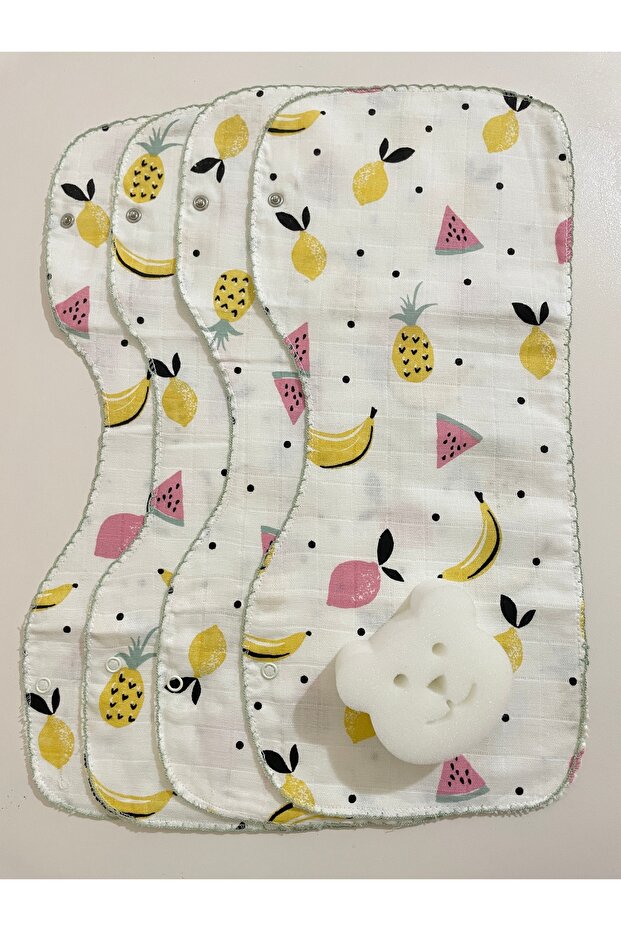 Quadruple Muslin Double Layer Snap Bib/shoulder Cover & Bath Sponge