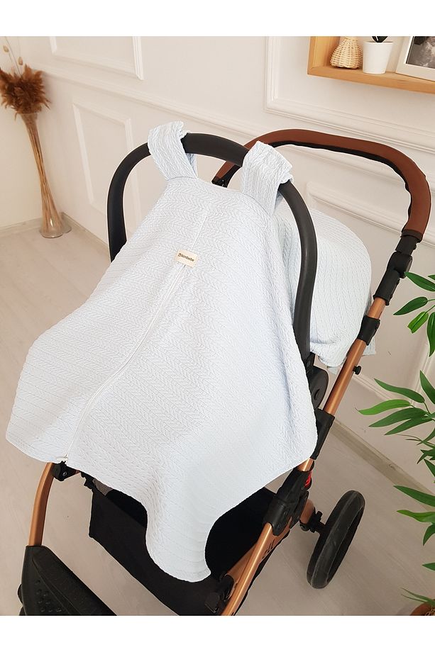 Saç Örgü Pikeli Fermuarlı Bebek Puset Örtüsü - 5