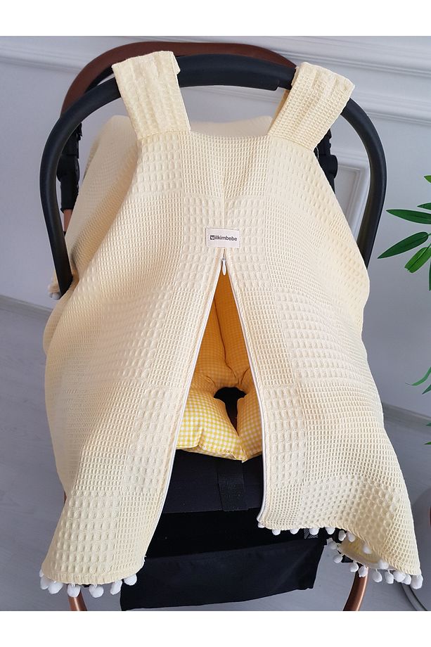 Waffle Pikeli Fermuarlı Bebek Puset Örtüsü ve Çift Taraflı Bebek Puset Minderi - 4