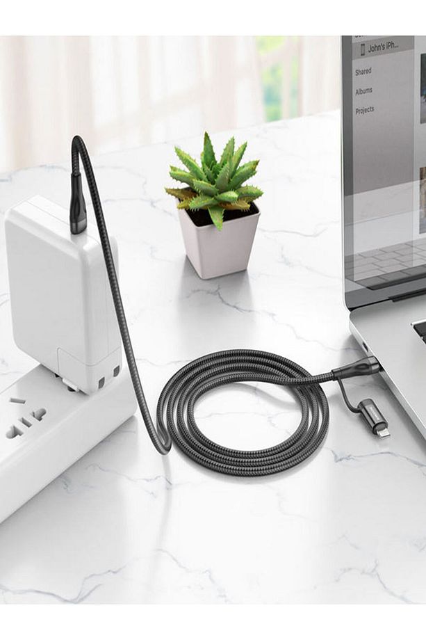 2in1 3a 1.2metre 60w Type-c 20w Lightning - 480 Mbps Örgü Pd Hızlı Şarj/data Kablosu - 4