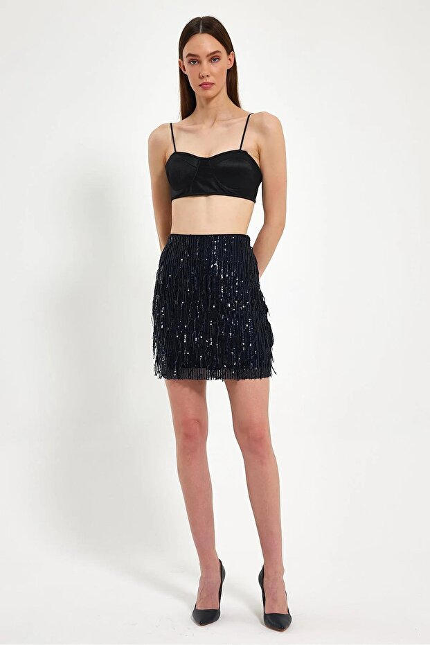 Pul Payet İşlemeli Mini Etek - 4