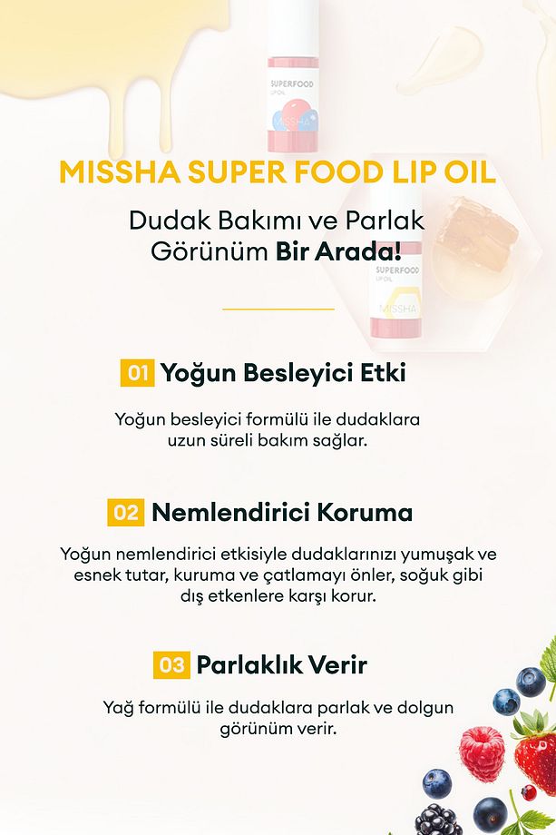 Dudakları Nemlendiren Ve Besleyen Bal Özlü Dudak Bakım Yağı Super Food Lip Oil Honey - 2