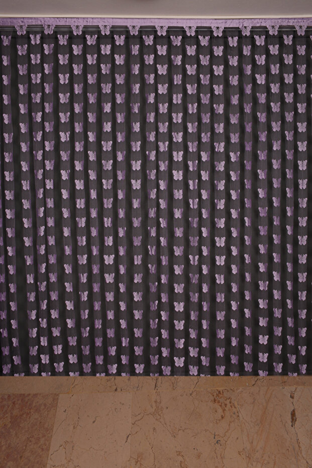 Butterfly Model Lila Double Color Rope Curtain Ready Buttons Stitched Rope Curtain 300*280cm