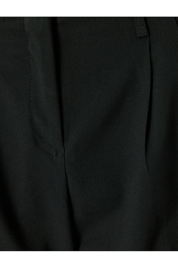 Cepli Düz Bol Paça Kumaş Pantolon - 6