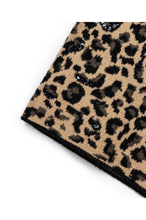 Leopar jakarlı ve işlemeli etek - 4