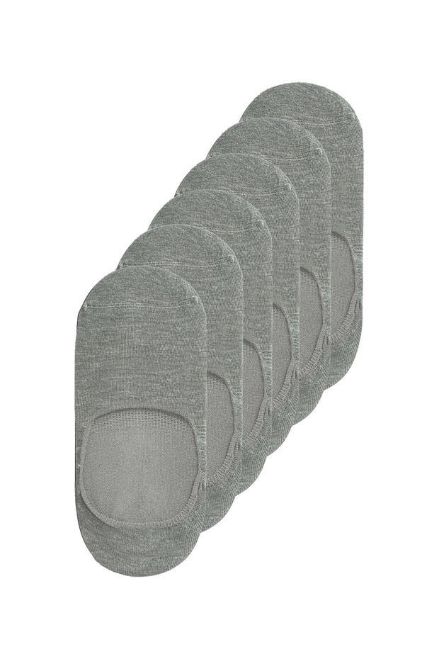 6 Pairs - Gray Bamboo Silicone Plain Women'S/Men's Ballerina Socks
