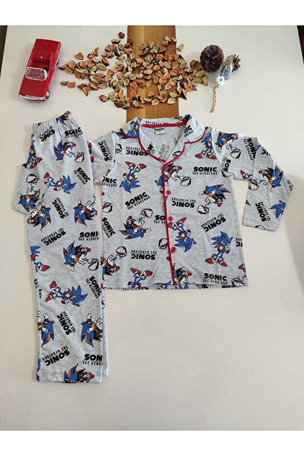 Sonic Printed Front Buttoned Boys' Pajamas Set - 2