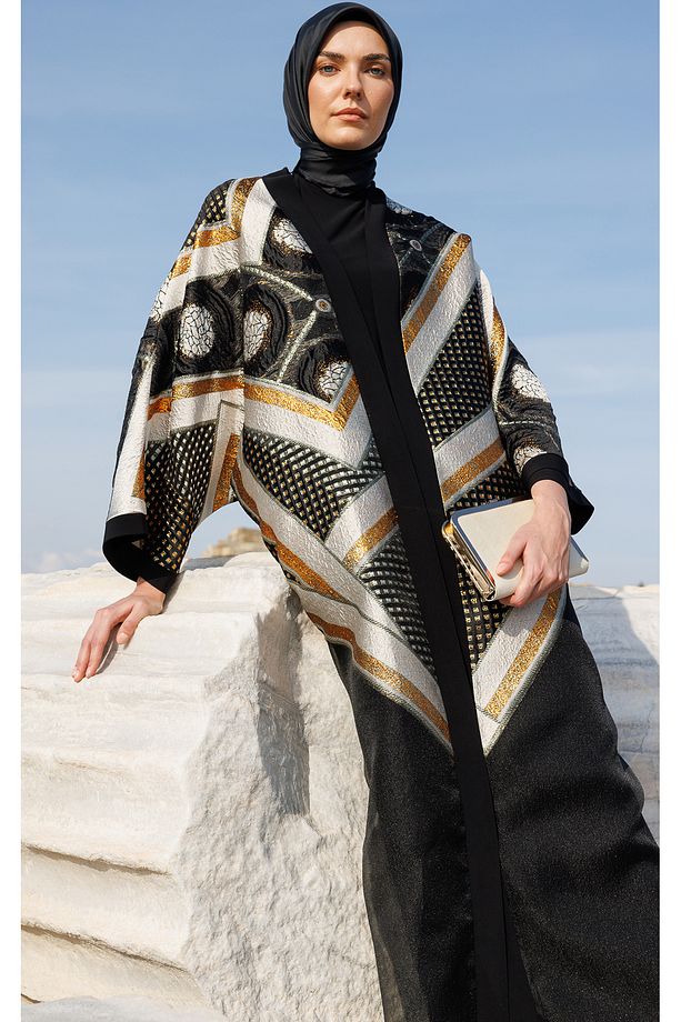 Si?yah - Bakir Etnik Desenli Elbiseli Abaya 2422092 - 1
