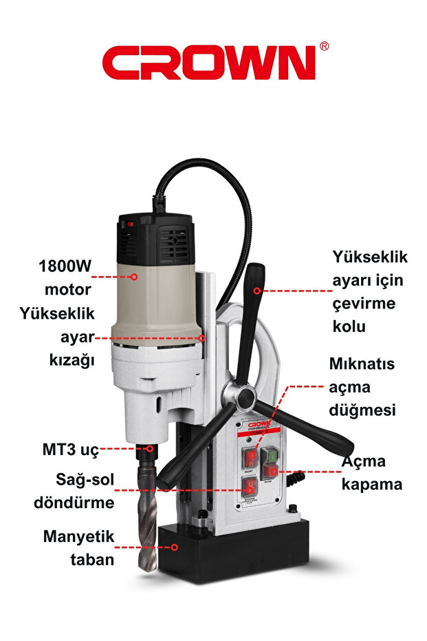 Çok Fonksiyonlu Manyetik Matkap 1800w 32 Mm Ct32030 Bmc | Çelik Gövdeli Mıknatıs Tabanlı Matkap - 3