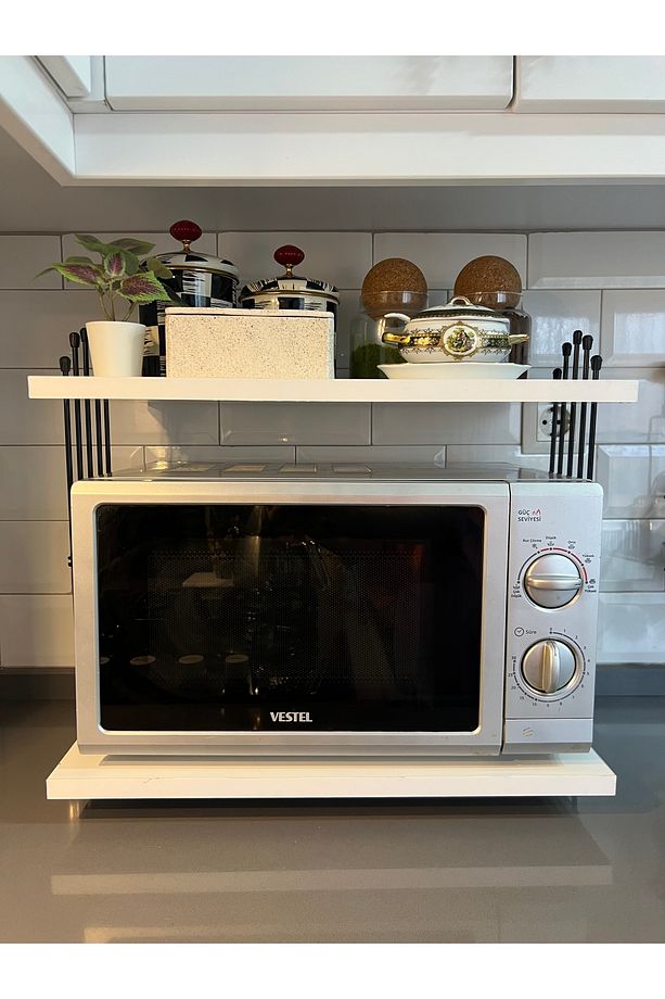 Mikrodalga Dolabı Tezgah Üstü Fırın Microdalga Mutfak Rafı Kahve Makinesi Rafı Beyaz - 3