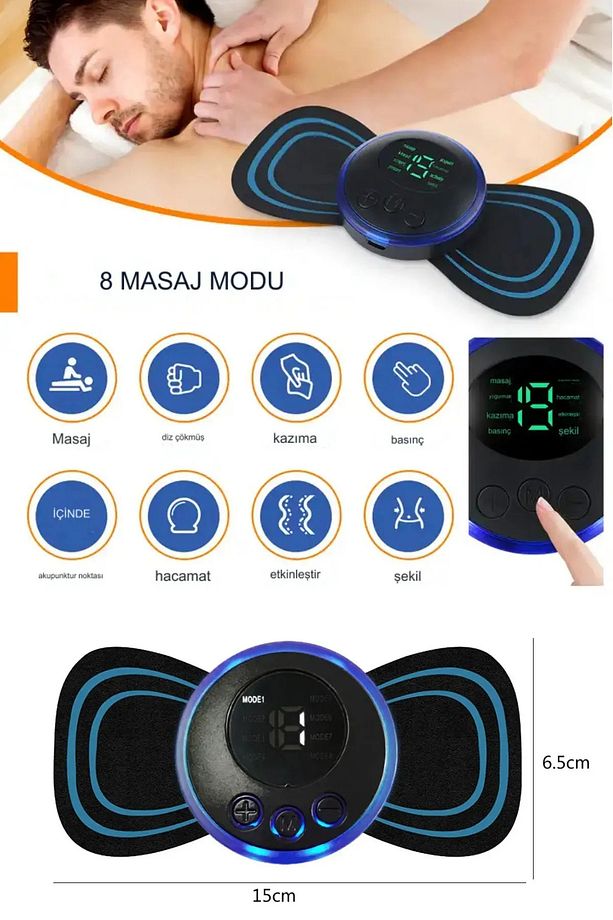 Boyun Sırt Kol Omuz Fizyoterapik Kelebek Masaj Aleti Elektrokonvülsif Terapi 8 Modlu Mini Şarjlı - 1